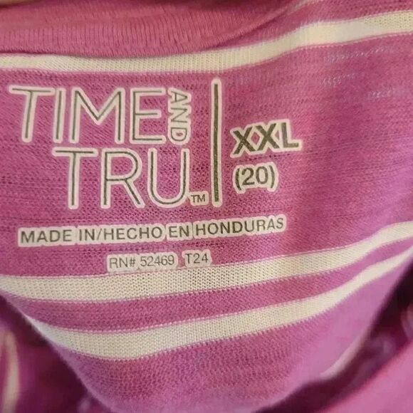 Time & Tru Women's Pink Orchid Bloom/Vivid White Cotton/Poly Striped T-Shirt NEW - Picture 8 of 11